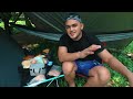 pinoy camping alone cooking grilled burger l river side eating sound of nature camp life ep.6