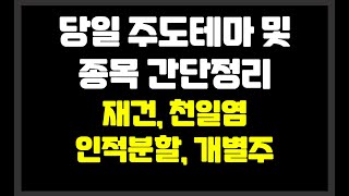 당일 장중 주도테마 및 종목 간단정리 //재건,천일염,인적분할,개별주// 삼부토건,에스와이,동국제강,레이크머티리얼,대아티아이,이수페타시스,애경케미칼,백광산업