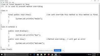 #8 Programming in Java for Beginners | Final Class | Prevent Method Overriding | Inheritance