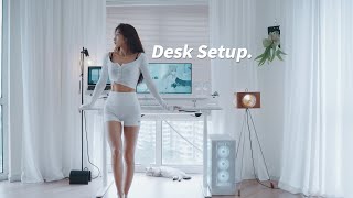 All in White Desk Setup｜Pure \u0026 Clean White Minimalist Style｜Dual Display