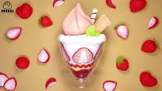 フェルトのふにゃふにゃアニメ「いちごのパフェ」【Felt sewing toy】「Strawberry parfait」