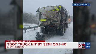 TDOT truck hit by semi on I-40