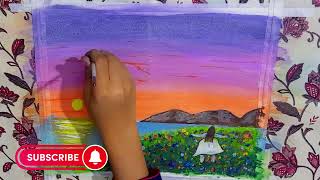 How cane sunset Acrylic painting || contemplating for landscape || poster colour