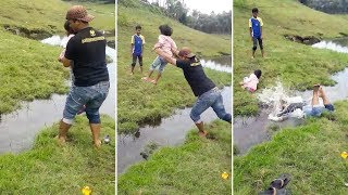 Father Throws His Kids... Then Slips In River