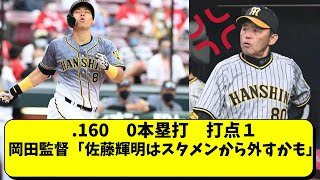 阪神 岡田監督が佐藤輝明のスタメン落ちを示唆。絶不調で大ブレーキ【阪神タイガース】