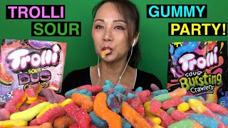 ASMR EATING SOUR “TROLLI” GUMMIES! 🐛 CRAWLERS GUMMY WORMS PARTY#젤리캔디