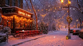 Outdoor Coffee Shop Ambience ☕ Smooth Piano Jazz and Gentle Snowfall for a Calm Mood