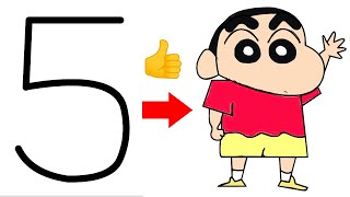 Turn number 5 into Shinchan cartoon drawing easy - How to draw shinchan cartoon drawing step by step