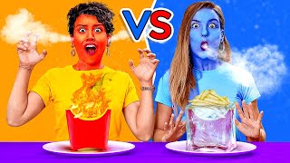EATING ONLY HOT vs COLD FOOD FOR 24 HOURS! Last To STOP Eating Wins! DIY Pranks by 123 GO! CHALLENGE