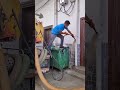 The process of cleaning the drain with high pressure water