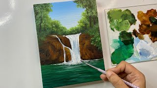 Waterfall painting/ acrylic painting tutorial/ acrylic painting for beginners tutorial