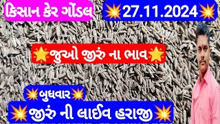 આજના જીરુ ના ભાવ | જીરુ ના ભાવ | જીરુ નો ભાવ jeera na bajar bhav | Gondal marketing yard 27-11-2024