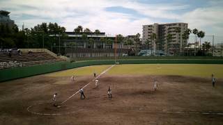 ２０１７年、第５９回NHK旗争奪鹿児島県高校野球、２回戦、鹿児島実業ー鹿児島城西、５回裏の鹿児島城西の攻撃と鹿児島実業の好守備。