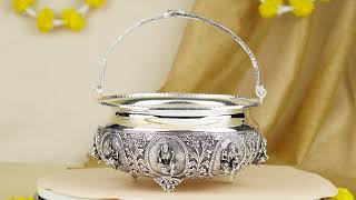 Silver Flower Basket Crafted with LaxmiDevi Motifs - 92.5 Pure Silver @KrishnaHouseofSilver