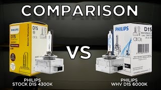 PHILIPS 4300K OEM D1S vs. 6000K White Vision (WHV) D1S Bulbs by using Valeo D1 Projector.