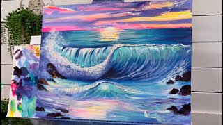 How To Paint A Seascape and Sunset  🌅  step by step Acrylic Painting Tutorial