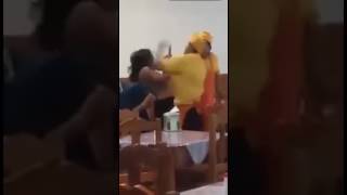 Waiter Punches Female Customer Inside Restaurant