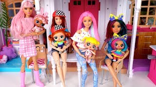 Barbie Doll LOL Family Slumber Party Evening Routine Playdate with Baby Goldie
