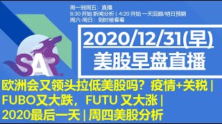 美股直播12/31(早) 欧洲会又领头拉低美股吗？疫情+关税 | FUBO又大跌，FUTU 又大涨 | 2020最后一天 | 周四美股分析