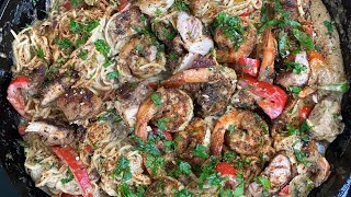 AMAZING CHICKEN AND SHRIMP PASTA!! Jerk Chicken and Shrimp Rasta Pasta