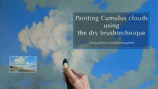 Painting Cumulus clouds using the dry brush technique