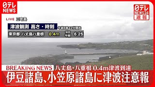 【速報】伊豆諸島・小笠原諸島に津波注意報  八丈島・八重根0.4ｍ津波到達