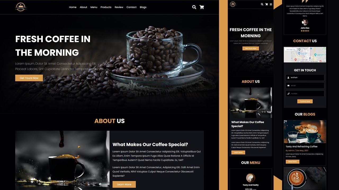 Responsive Coffee Shop Website With HTML SCSS And JavaScript - YouTube