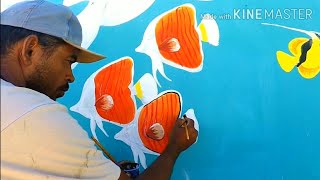 PINTURA DE DESENHO  EM PAREDE DE PISCINA.(FUNDO DO MAR ).em Porto de Galinhas🎨🎨👍👍