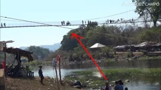 Así pasamos el puente de amaca en Agua Caliente, Carolina, San Miguel.