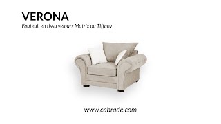 VERONA,  Fauteuil en tissu Velours Tiffany ou Matrix, Coussins unis.