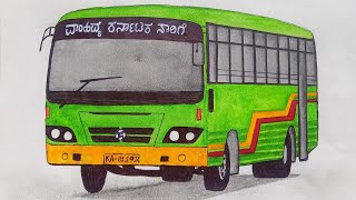 Easy drawing NWKRTC bus with watercolour step by step | Easy Karnataka bus drawing