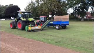 Scarifying a cricket outfield with our Koro Scarifier.