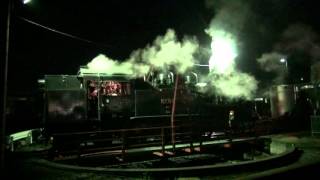 真岡鐵道ＳＬ　夜行列車の到着と引上げ、夜の転車台　2012-7-28