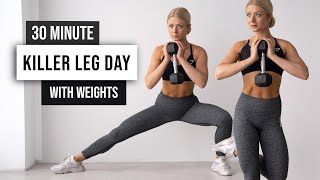 30 MIN KILLER LOWER BODY HIIT Workout - With Weights, No Repeat, Leg Day Home Wo