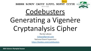 Codebusters - Generating a Vigenère Cryptanalysis Cipher