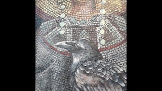 Encaustic crow with mosaic effect background