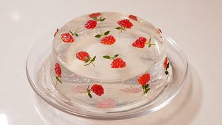 透明すぎて見えなかったらごめんなさい。透明のいちごのお花ケーキ Let's make a beautiful transparent strawberry cake