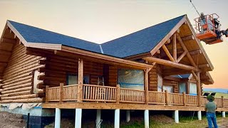 Log Home Exterior Stain- Meadowlark Single Level With Garage In Idaho