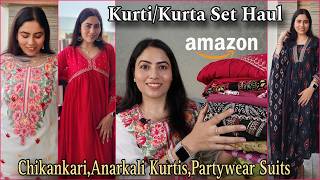 Amazon Kurti/Kurta Set Haul | Partywear Summer Collection| Chikankari,Anarkali Kurti Embroidered Set