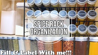 SMALL SPICE CABINET ORGANIZATION | FILL \u0026 LABEL GLASS JARS WITH ME! | AMAZON SPICE RACK REVIEW