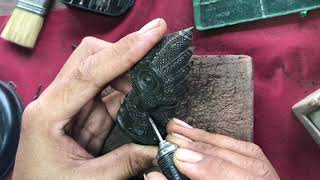 Wood Carving. Enlightenment Buddha Naga make from black hardwwod /​ ព្រះពុទ្ធ​ប្រក់នាគ​ ឈេីរកាខ្មៅ