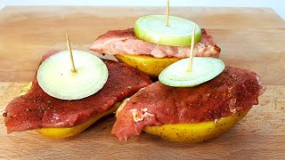 The easiest and fastest recipe for potatoes with meat in 5 minutes Work # 062