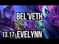 BEL'VETH vs EVELYNN (JNG) | Rank 1, Rank 1 Bel'Veth, 15/1/2, Legendary | TR Challenger | 13.17