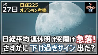 【日経225オプション考察】9/27 日経平均 連休明け３連続窓開け700円の急落スタート！さすがにそろそろ反転サイン出てきた？