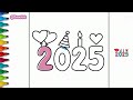 how to draw new year 2025 easy step by step