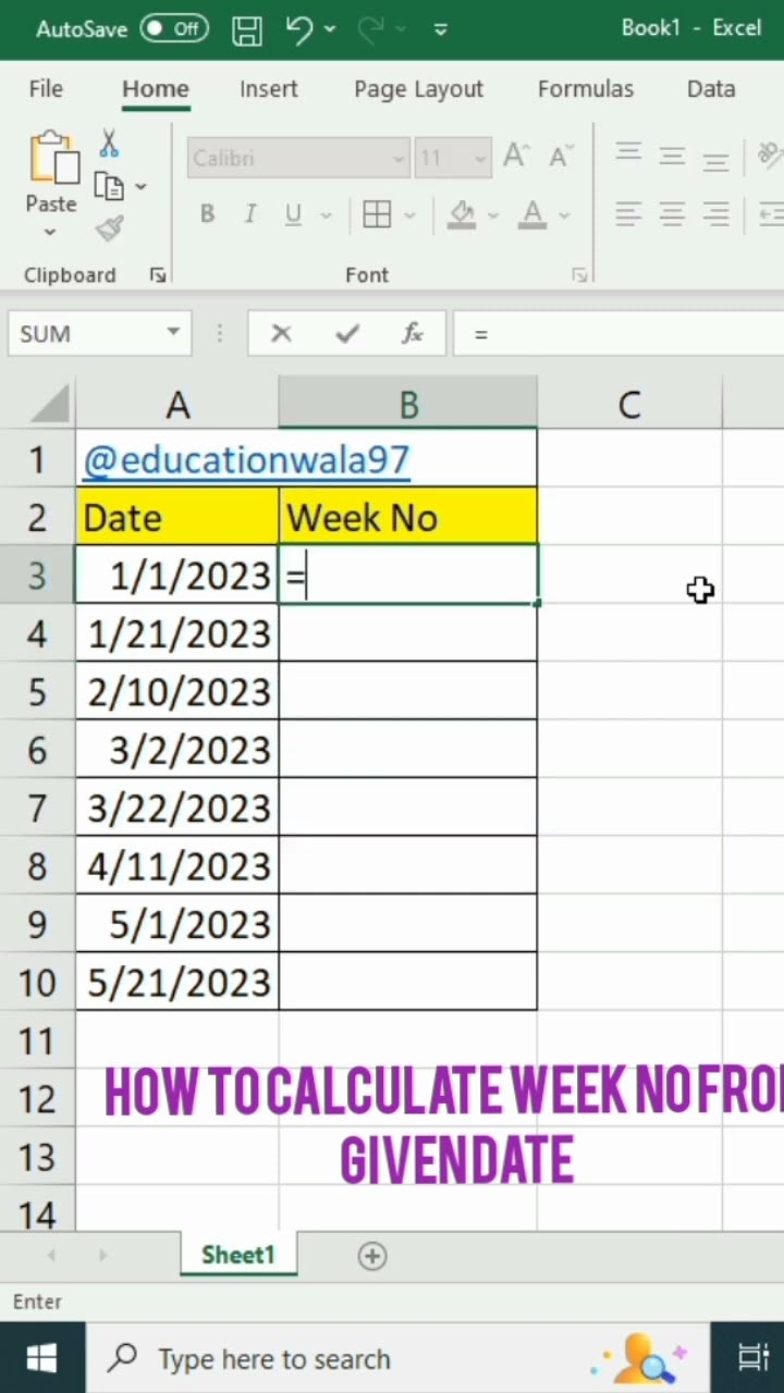 use Excel to convert date into week No