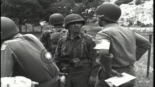 United States 3rd Division, 30th Infantry Regiment marches on French street and h...HD Stock Footage