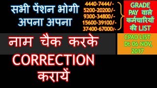 सभी पेंशन भोगी अपना अपना नाम चैक करके CORRECTION  करायें CPAO LIST  Dt 06 NOV, 2017