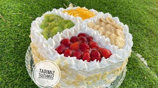 CAKE RECIPE -BU BASİT MEYVELİ  YAŞ PASTA  TARİFİNİ MUTLAKA DENEYİN PİŞMAN OLMAZSINIZ -TADIMIZTUZUMUZ