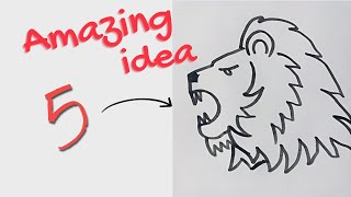 সহজেই সিংহের মুখ আঁকা। how to draw Angry lion face by using number 5.